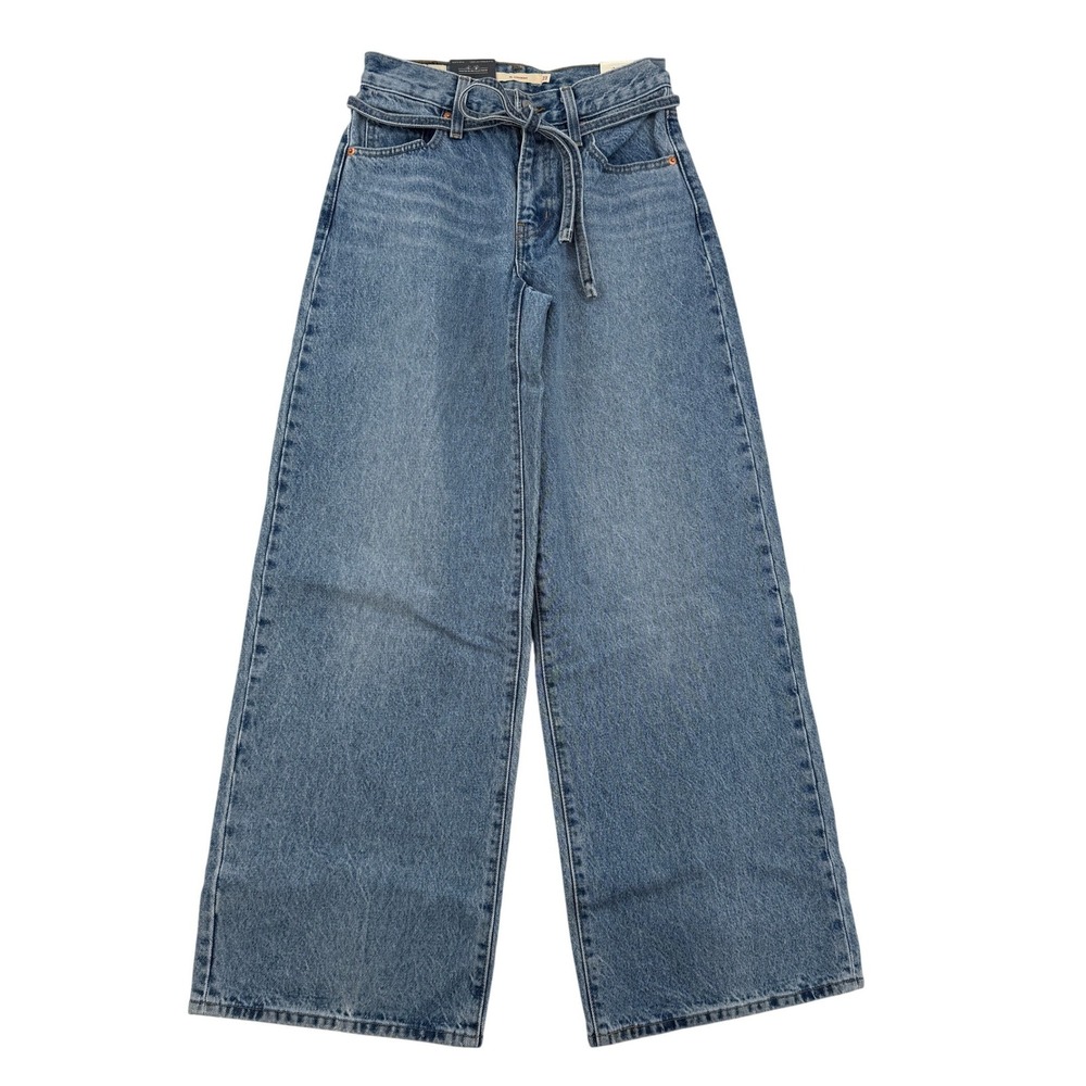 Levi's Premium XL Straight Women's 23x31 Wide Leg Tie Waist Jeans Blue Mid Rise